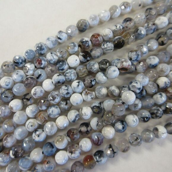 6MM Grey & White Fire Crackle Agate Beads-ONE Gemstone Bead Strand-Crafts NWT - Picture 1 of 2